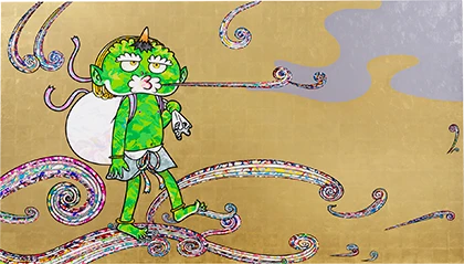 村上隆《風神図》 2023–2024年　アクリル絵具、金箔、プラチナ箔、カンヴァス、木製パネル　150 × 264.3 cm